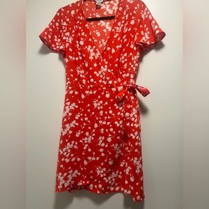 Floral Wrap Dress in Orange/Red and White